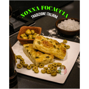 🫒 Focaccia con Aceitunas Verdes, aceite de oliva, sal de mar