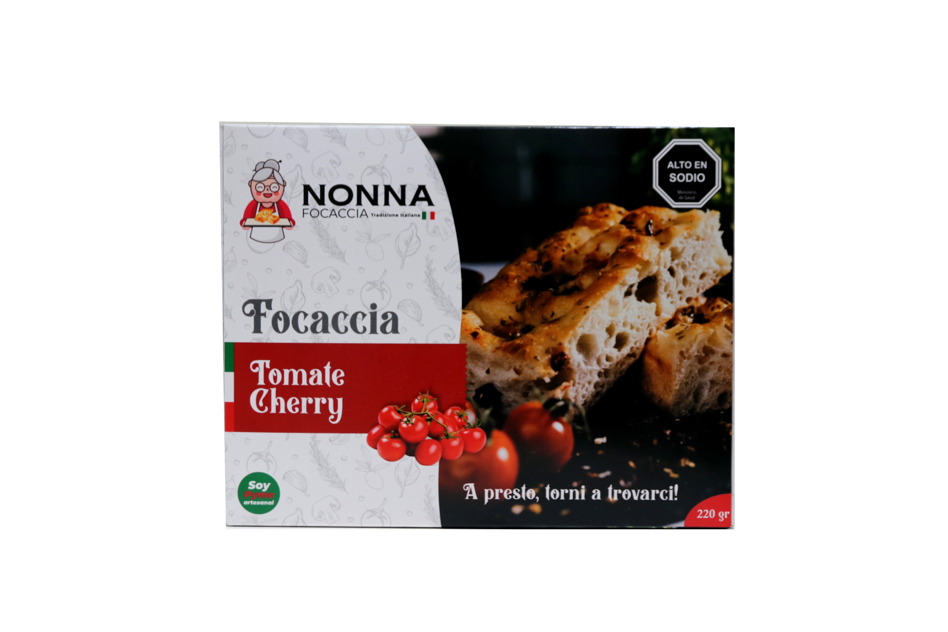 🍅 Focaccia con tomate cherry, orégano, sal de mar (220G) - Imagen 2