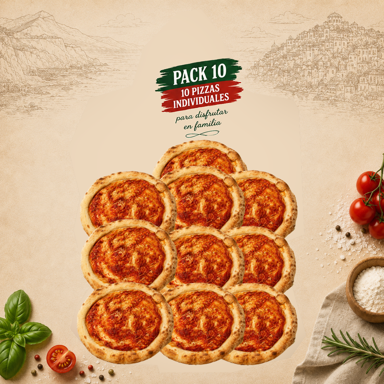 Pack 10 Pizzas Individuales ( 220gr Aprox )