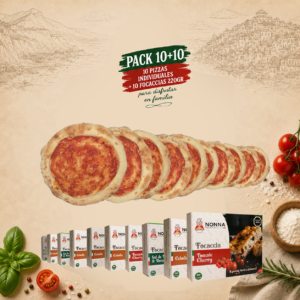 Pack 10 Pizzas Individuales + 10 Focaccias Pequeñas ( 220gr Aprox )