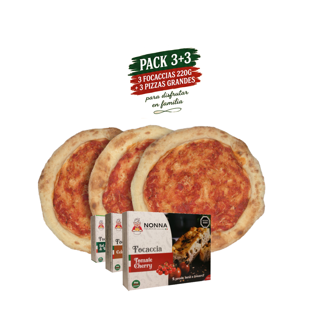 Pack 3 Focaccias ( 220gr Aprox ) + 3 Pizzas Grandes ( 360 gr Aprox) - Imagen 2