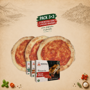 Pack 3 Focaccias ( 220gr Aprox ) + 3 Pizzas Grandes ( 360 gr Aprox)