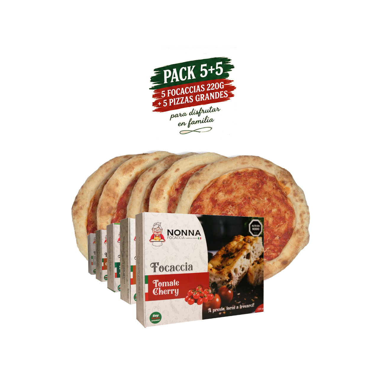 Pack 5 Focaccias ( 200gr Aprox ) + 5 Pizzas Grandes ( 360 gr Aprox) - Imagen 2