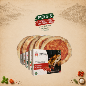 Pack 5 Focaccias ( 200gr Aprox ) + 5 Pizzas Grandes ( 360 gr Aprox)