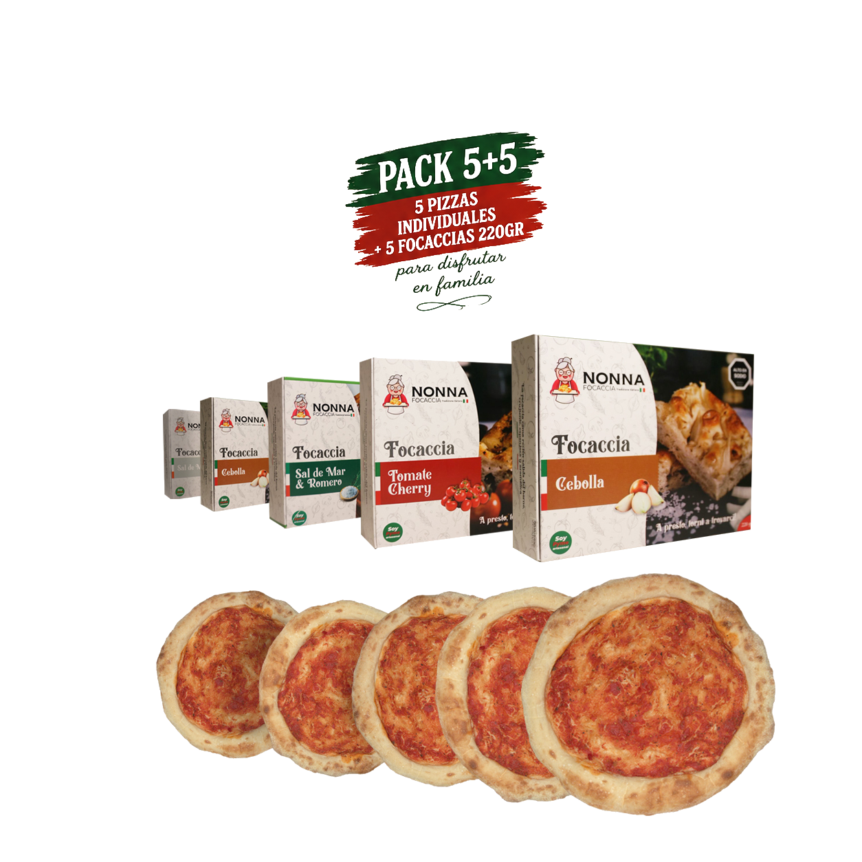 Pack 5 Pizzas Individuales + 5 Focaccias Pequeñas ( 220gr Aprox ) - Imagen 2