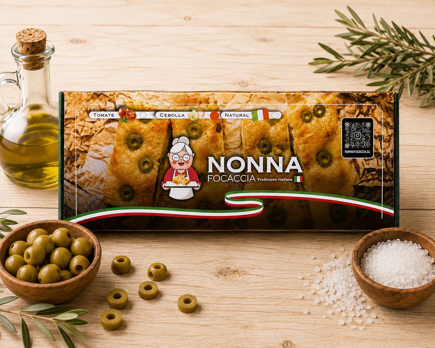🫒 Focaccia con Aceitunas Verdes, aceite de oliva, sal de mar ( 660gr Aprox )