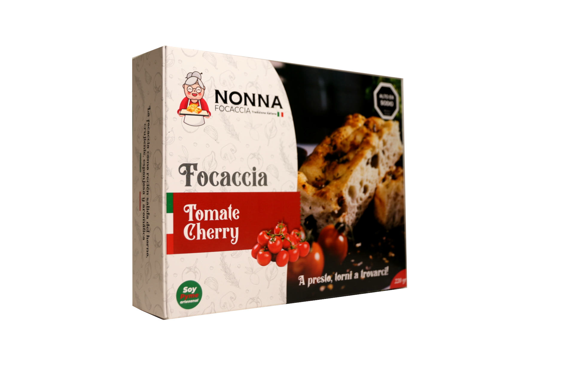 🍅 Focaccia con tomate cherry, orégano, sal de mar ( 220gr Aprox )