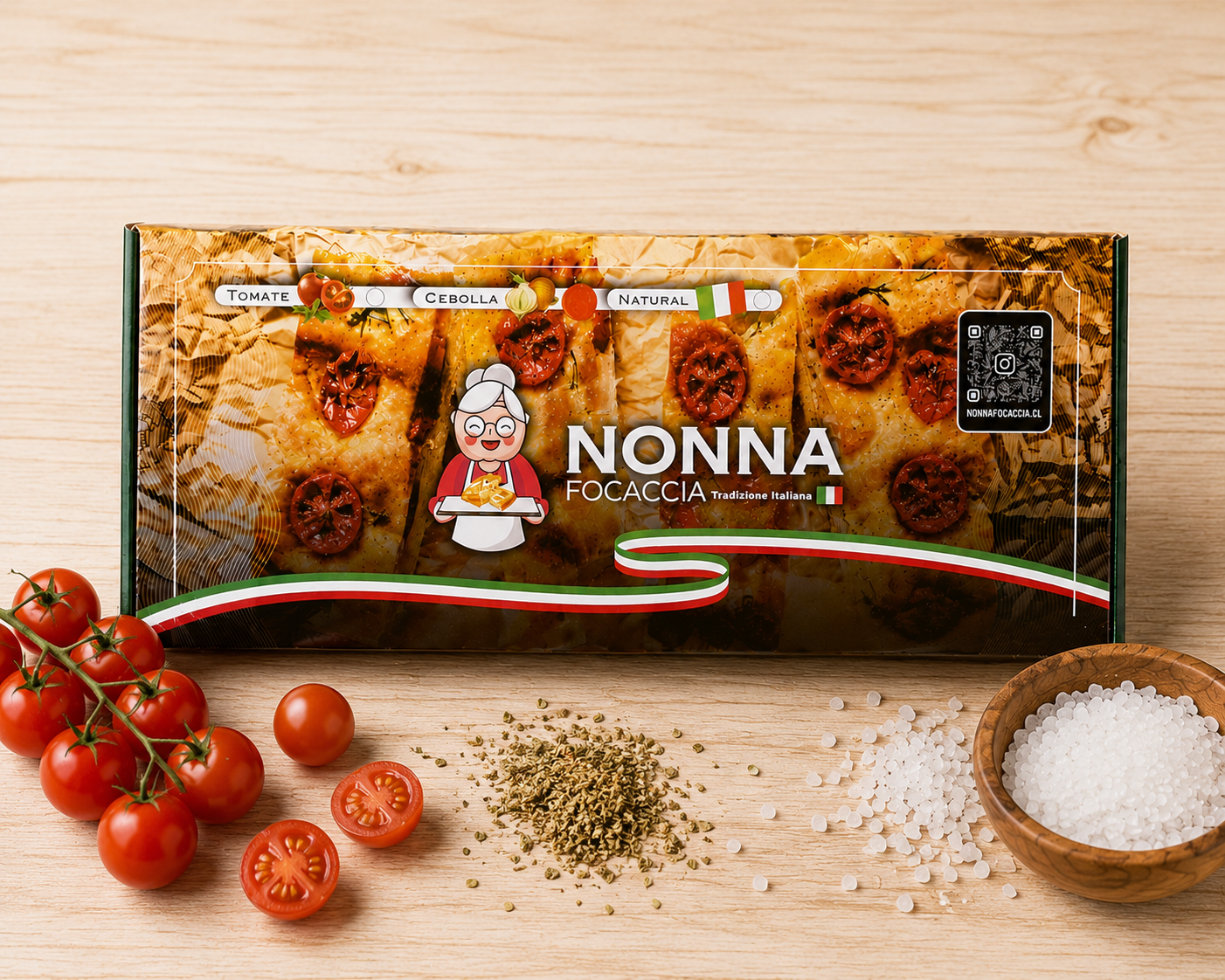 🍅 Focaccia con tomate cherry, orégano, sal de mar ( 660gr Aprox)